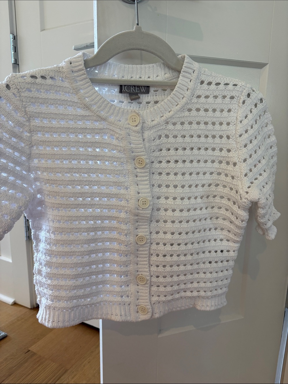 J. Crew White Crochet Button Cardigan Top